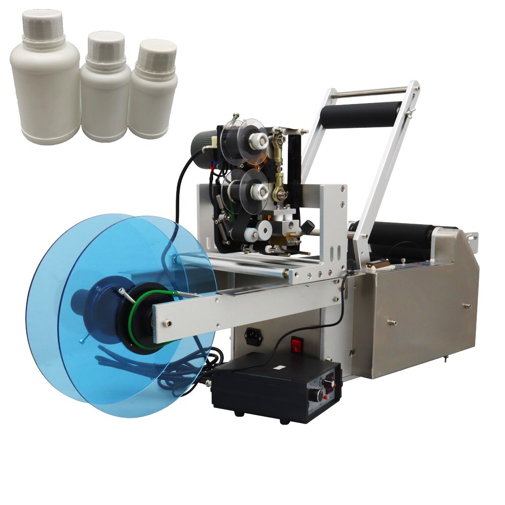 Round Bottle Labeling Machine with Code Printer 110V 0.47"-3.54" Bottle Labeler