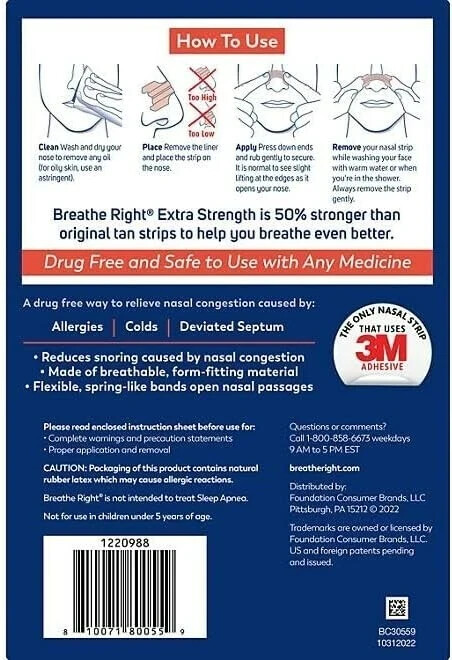 Breathe Right Nasal Strips Snoring Relief Extra Strength TAN 72 ct Free Shipping
