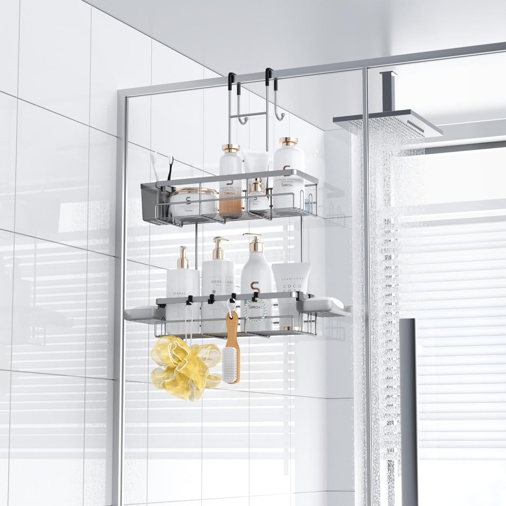 Aitatty Hanging Shower Caddy Over Door: Silver Rustproof