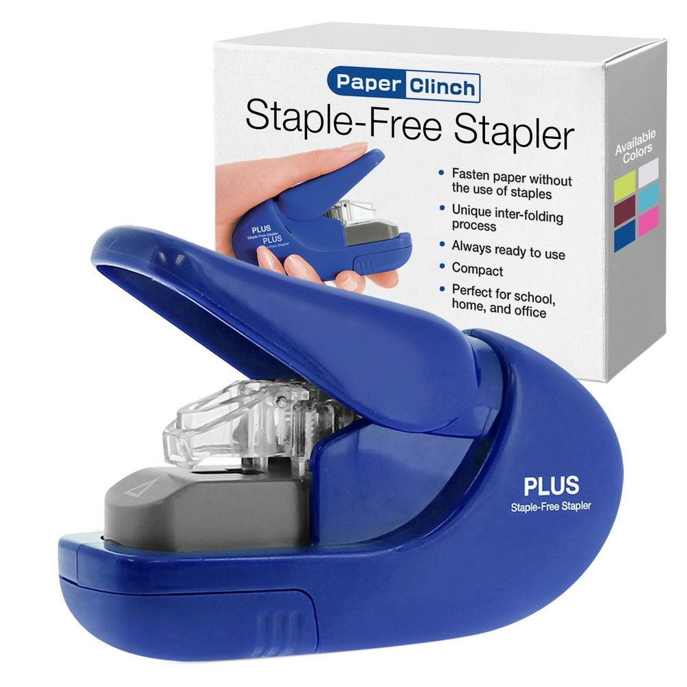 Paper Clinch Compact Staple-Free Stapler, Blue