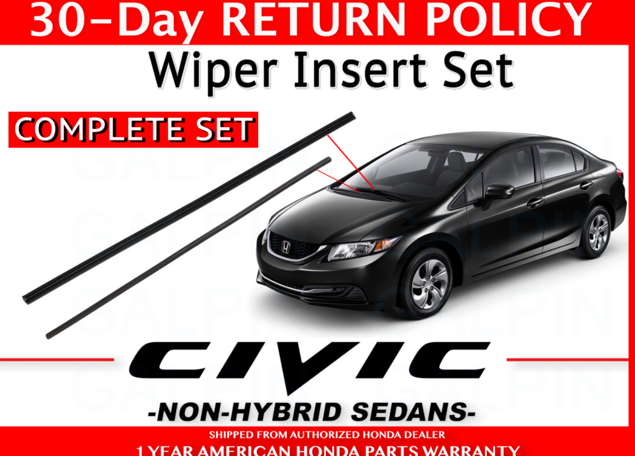 2008 - 2015   Honda Civic Sedan Wiper Insert Set Left + Right Pair Kit Front OEM