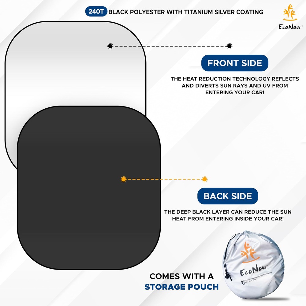 EcoNour Windshield Sun Shade Medium Size (31"L x 28"W) Medium, Black & Silver