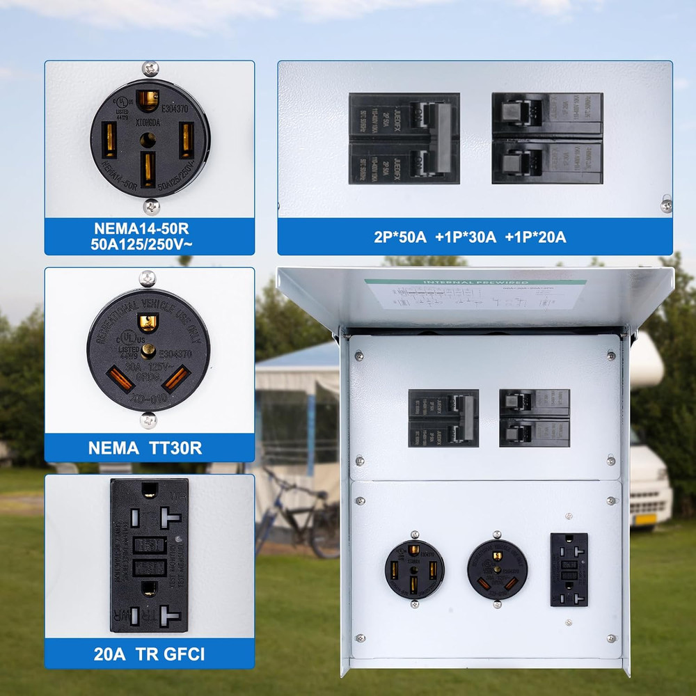 RV Electrical Outlet Panel, Temporary Power Outlet Panel with Surge Protection,