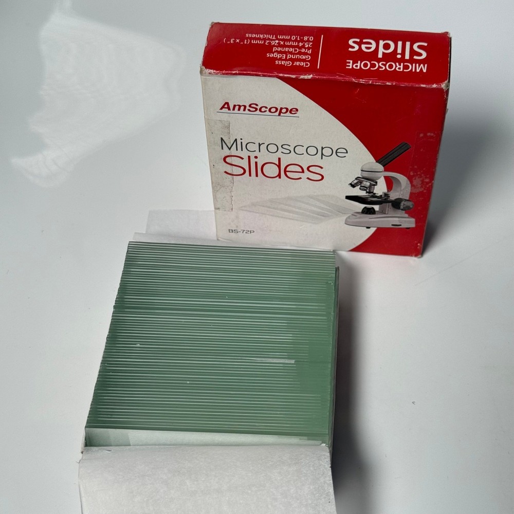 AmScope Microscope Slides 72pc Ground Edges Single Frosted CIB