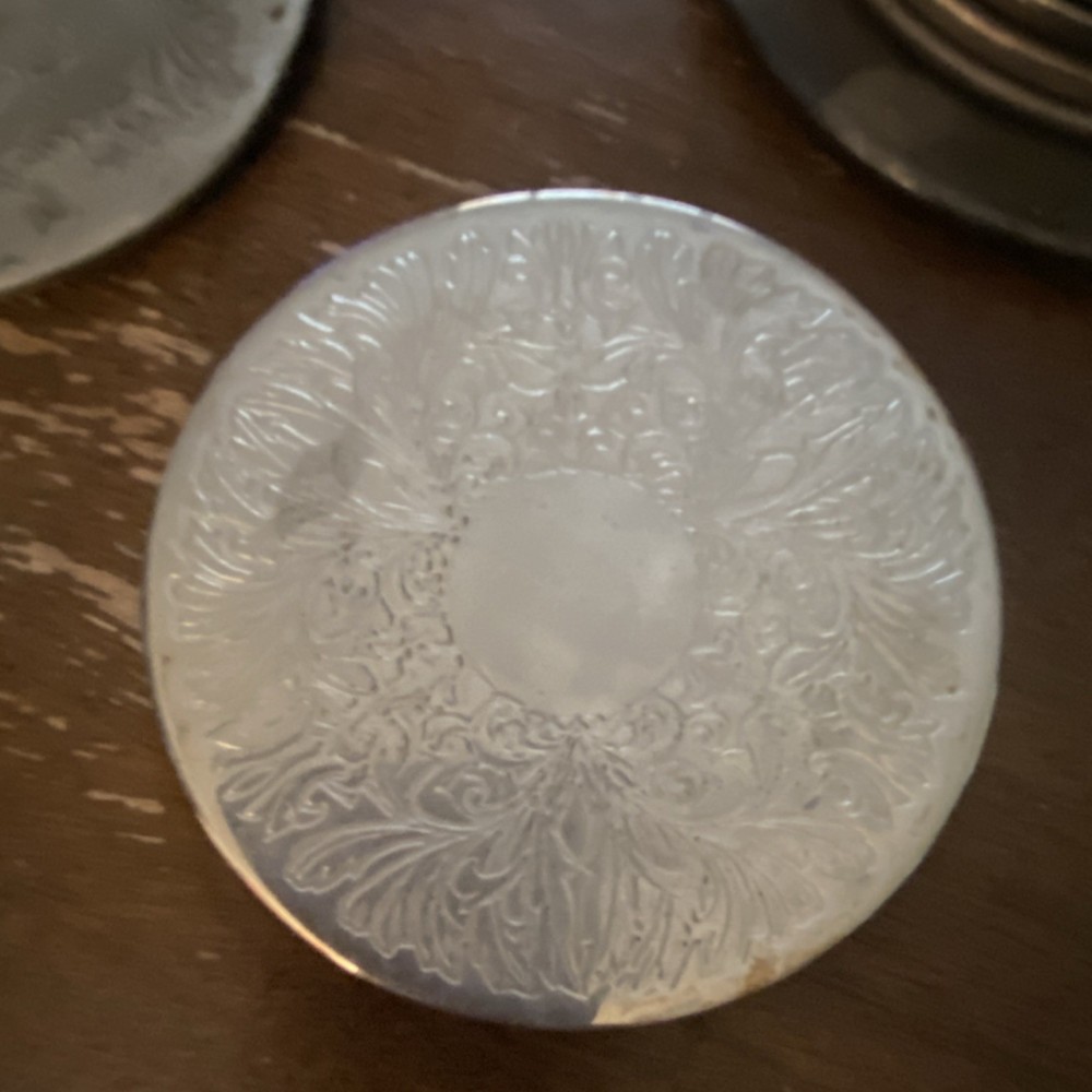 Silverplate Ornate Decor Pattern Coaster Set with Holder Decorative Tableware