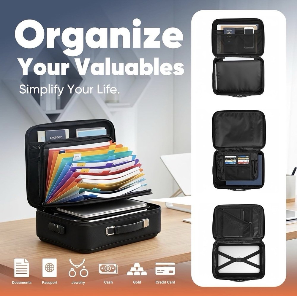 Fireproof Document Box, Hard Case Fireproof Box with Lock, Portable Hard-Shel...