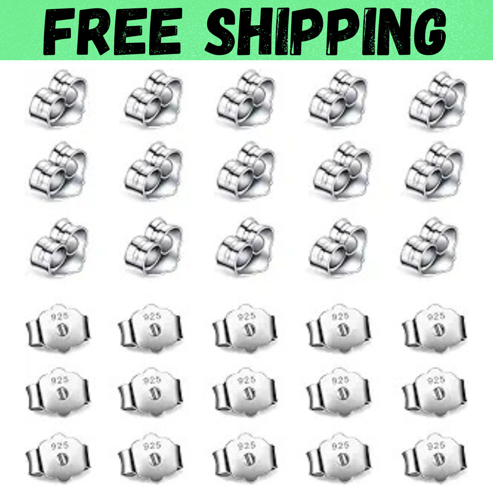 30Pcs/15 Pairs 925 Sterling Silver Earring Backs Replacement Secure Ear Locking