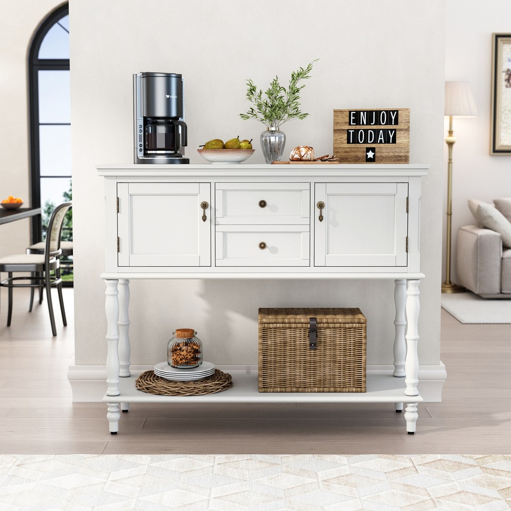 Console Table with 2 Drawers & Storage Shelves Wood Entryway Sofa Table White