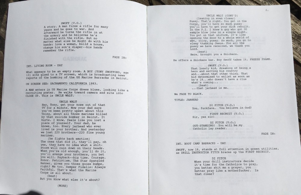 2005 screenplay script "JARHEAD"~William Broyles, Jr., Anthony Swofford, author~