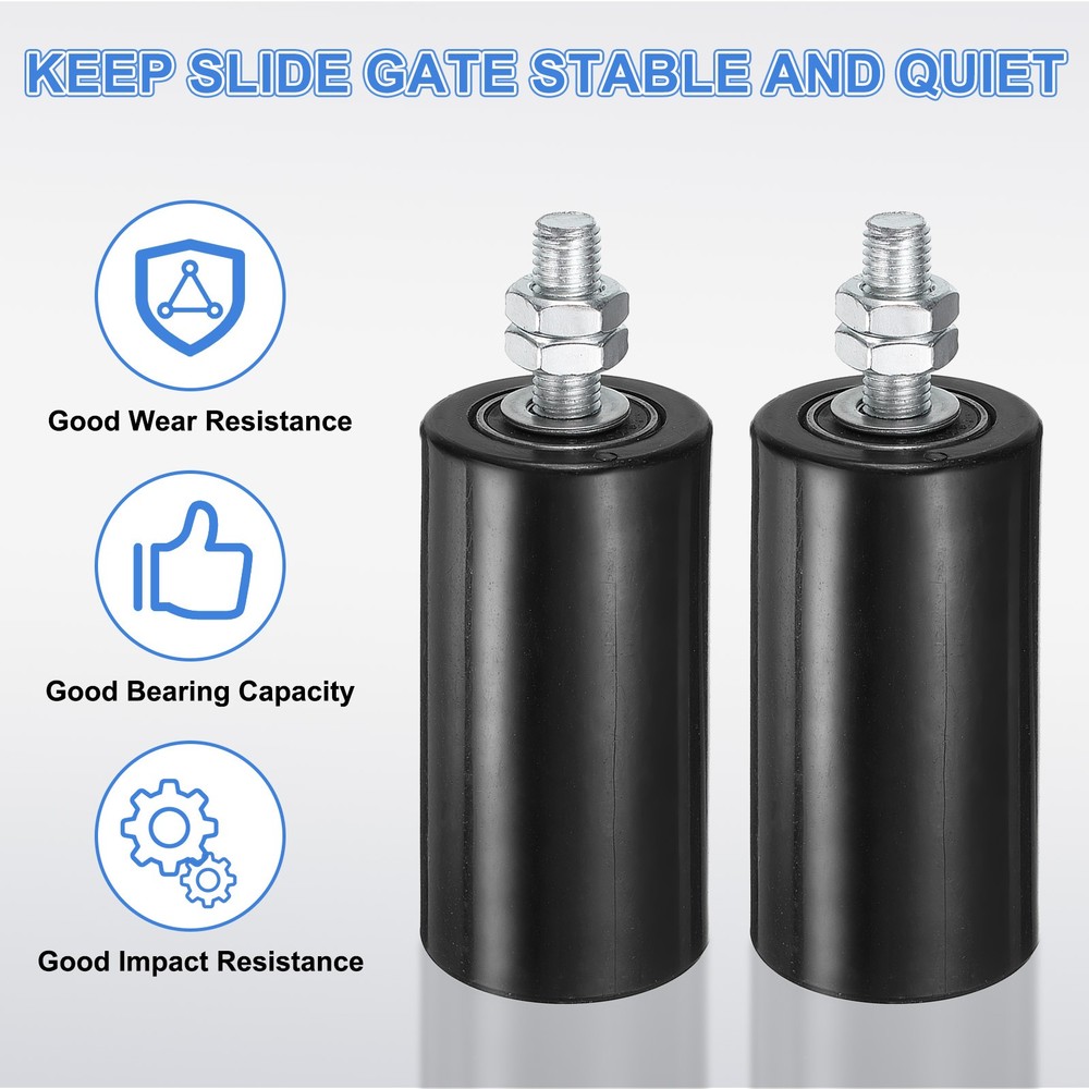 4Pcs Slide Gate Guide Roller, 4" Nylon Sliding Gate Support Assembly, Black