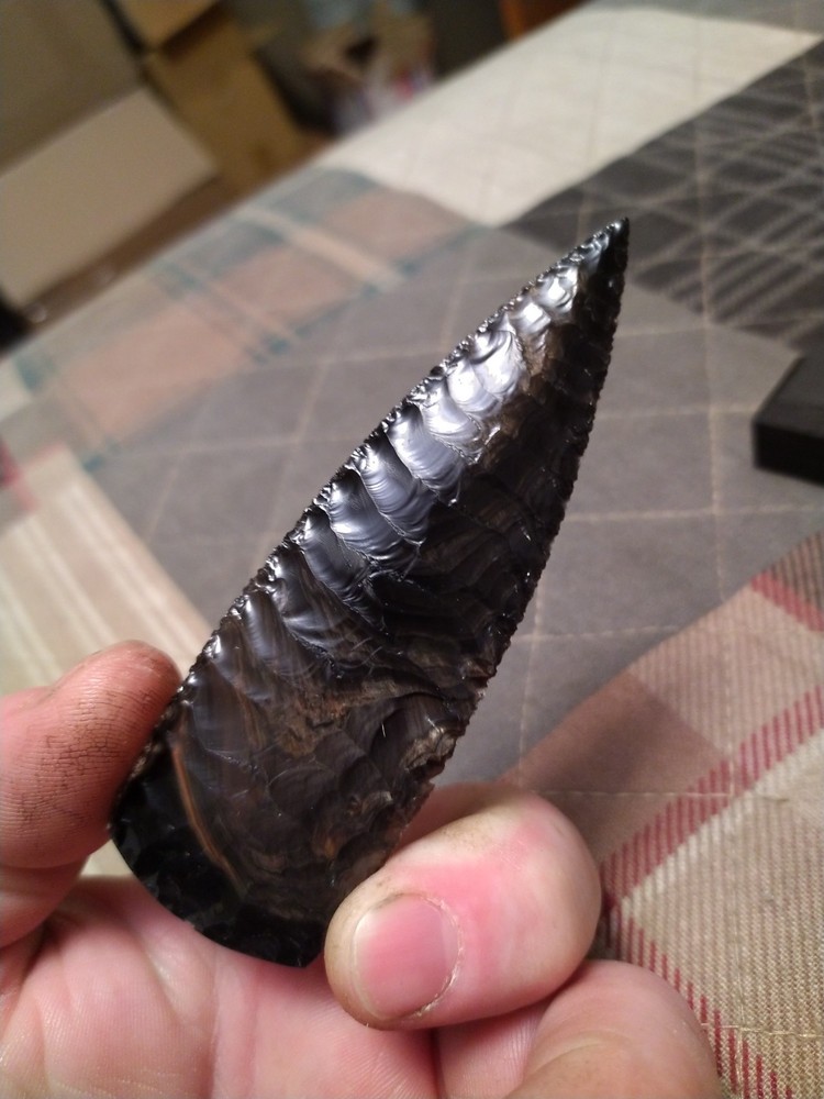Paleo Spear Point Obsidian fire like at bottom