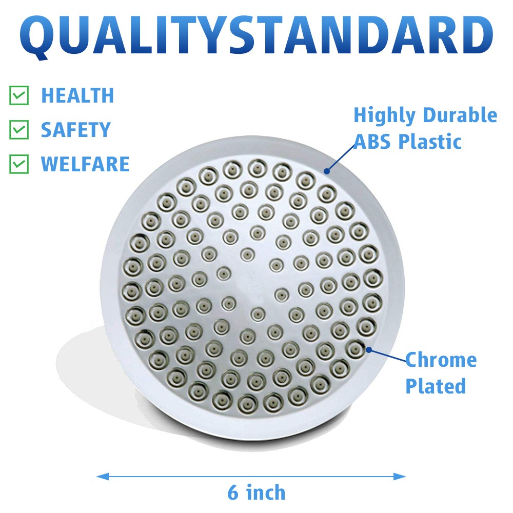 6inch Shower Head - Chrome High Pressure Rain ShowerHead Adjustable Replacement