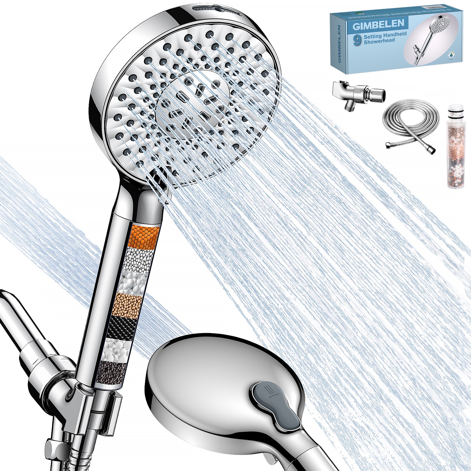 9 Spray Settings High Pressure shower Head with Filter, Handheld Rainfall Combo