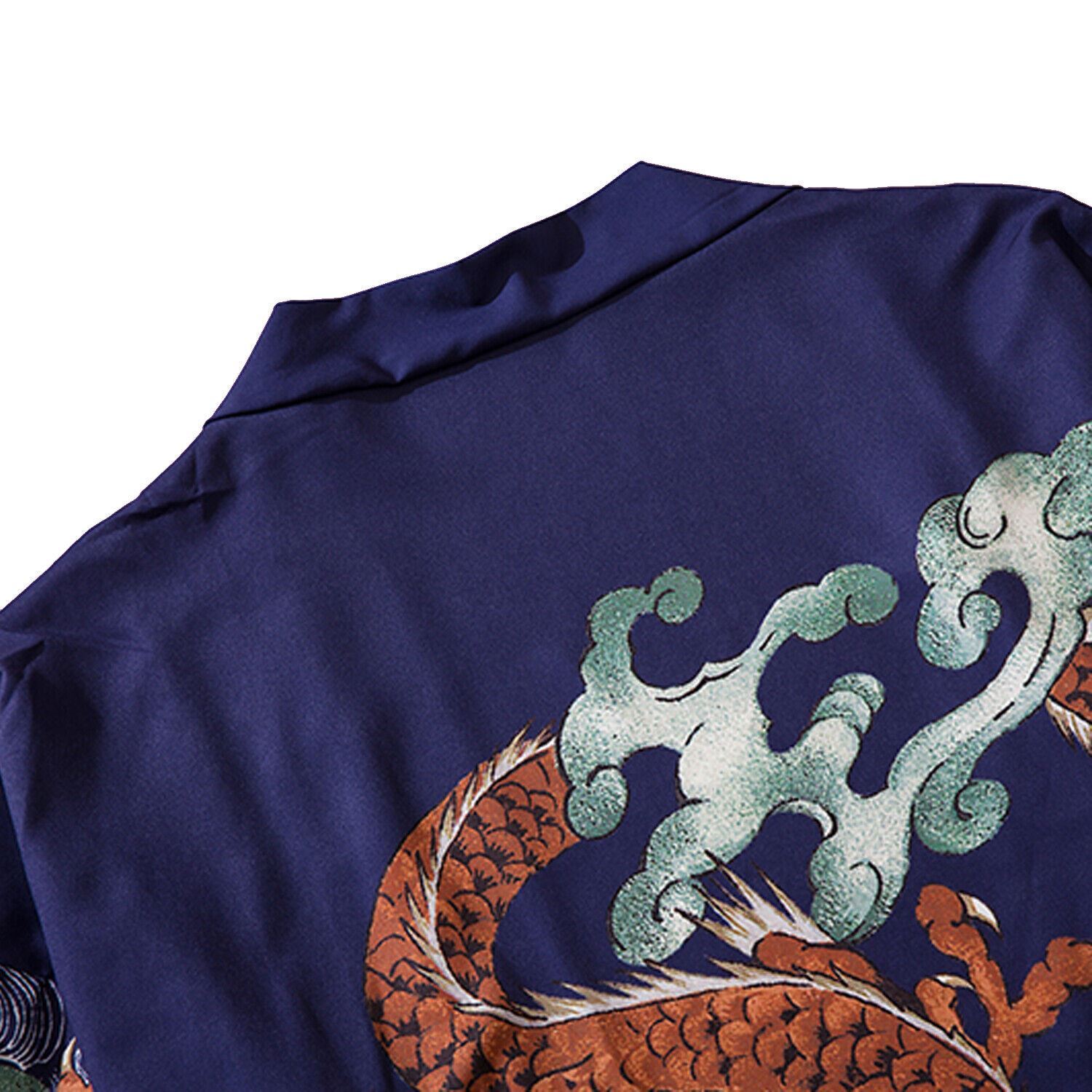 Niepce Men's Flying Dragon in The Clouds Graphic Japanese Kimono Cardigan