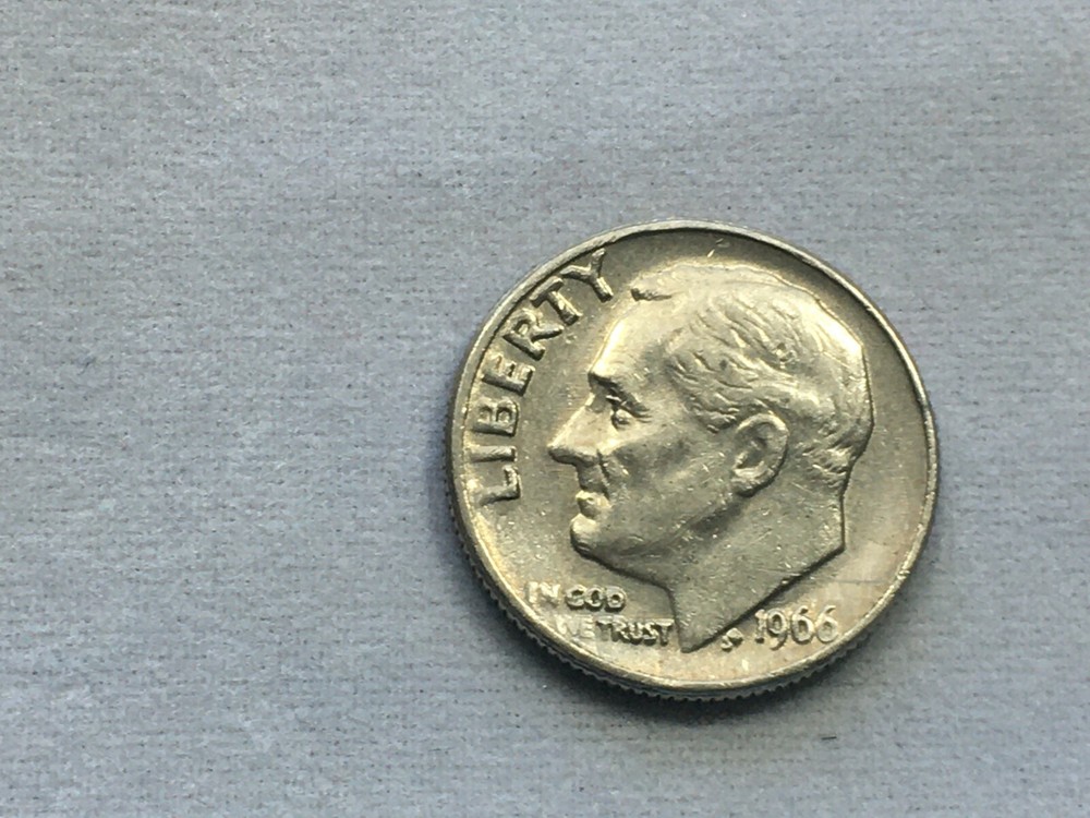 1966 Roosevelt Dime Strike Error Weak IN and WE