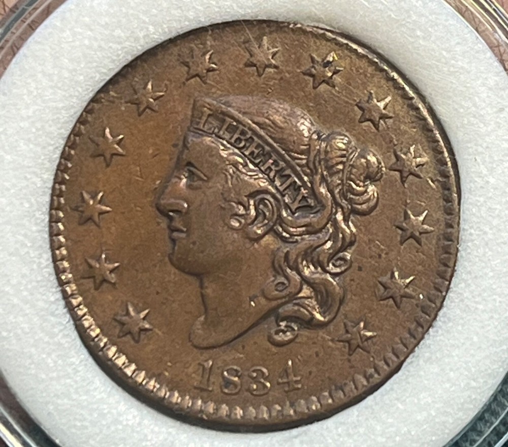 1834 Coronet head large cent , Nice & scarce