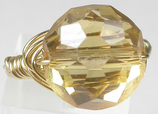 Wire Wrapped Crystal Bead Ring Handcrafted