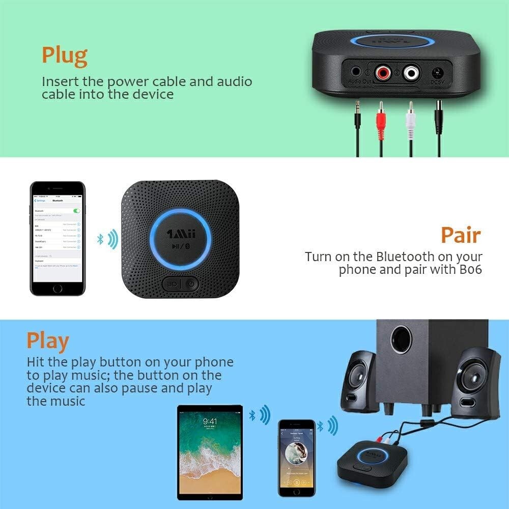 1Mii B06 Plus Bluetooth Receiver HiFi Wireless Audio Adapter, Bluetooth 5.0