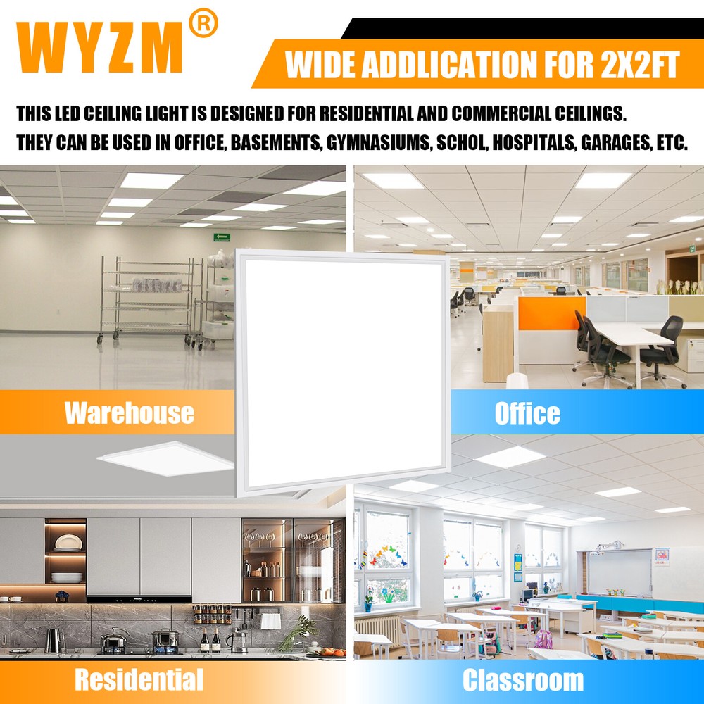 6Pack 2x2 FT LED Flat Panel Lights, Back-lit Drop Ceiling Lights, 0-10V Dimmable