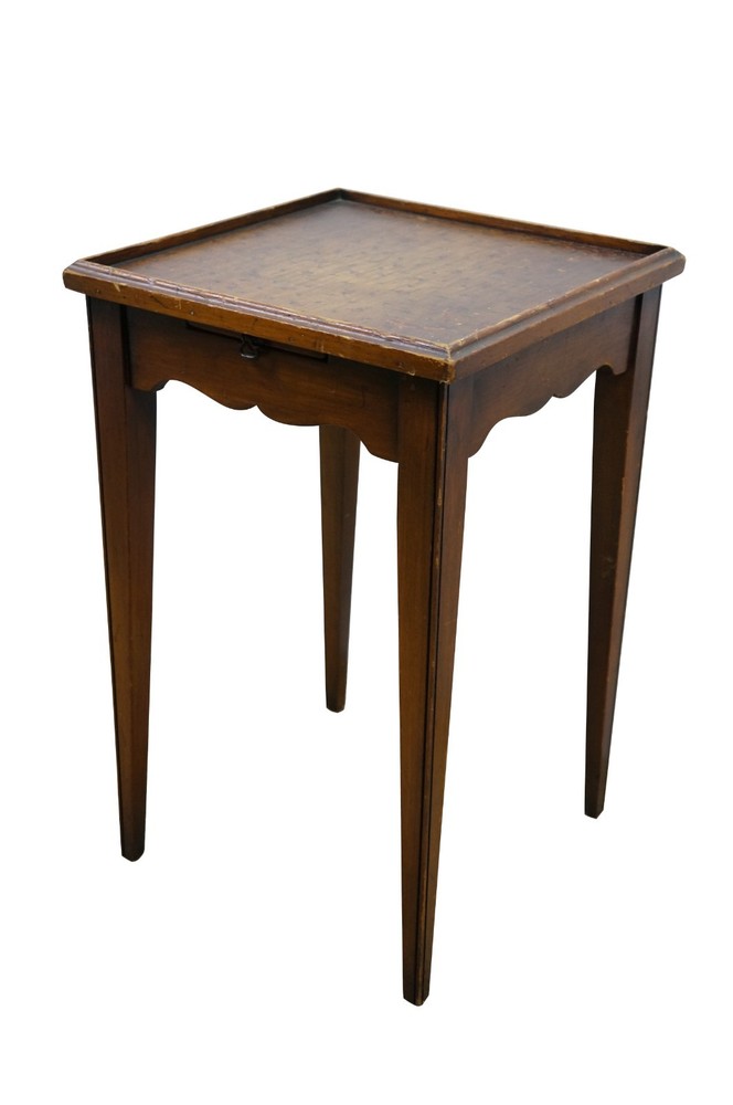 Mid Century Walnut Floral Rose Tea Side Table w Pull Out Tray 19"