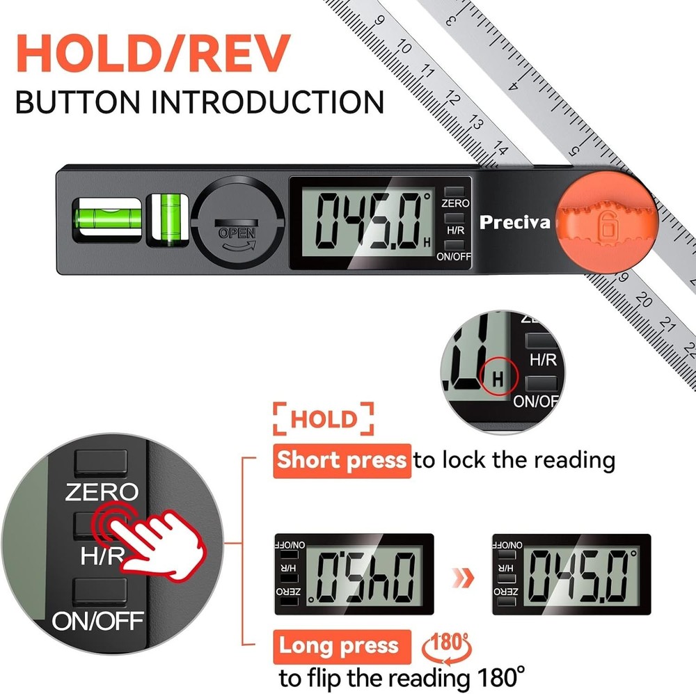 T-Bevel Gauge & Protractor with Horizontal and Vertical Bubble,0-338° Digital...