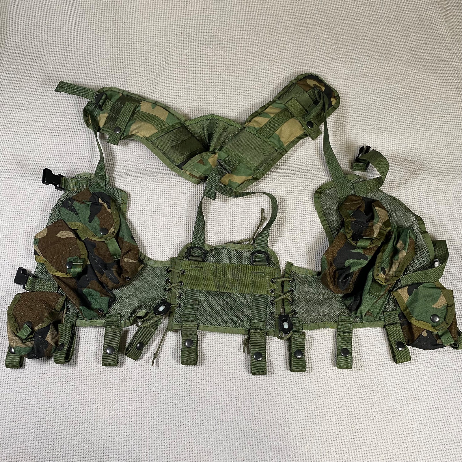 USGI Enhanced Load Bearing Vest LBV Woodland CAMO M81 Tactical LBV88 BDU ALICE