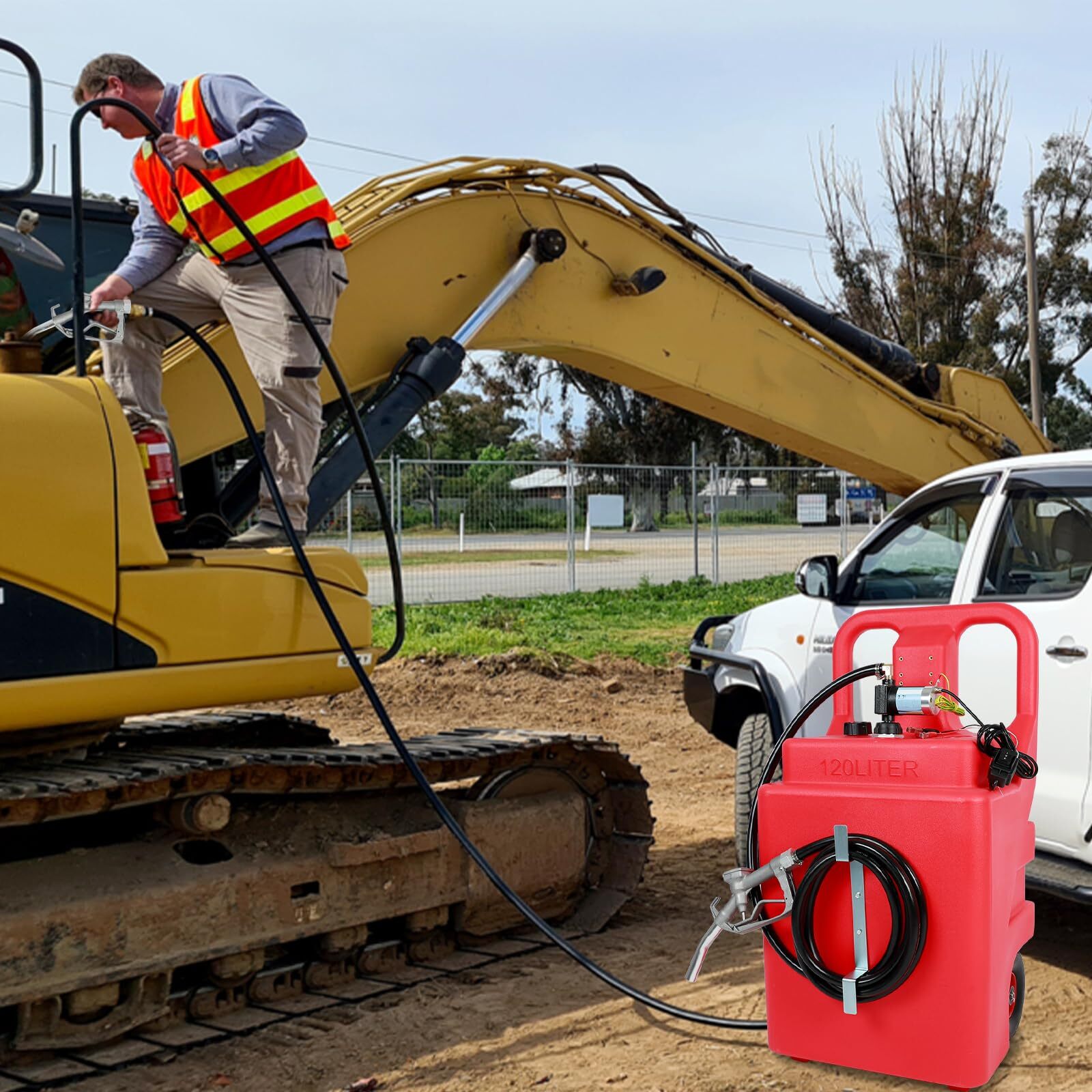 32 Gallon Portable Fuel Tank Caddy w/ Electric Transfer Pump On-Wheel 3.7GPM Red