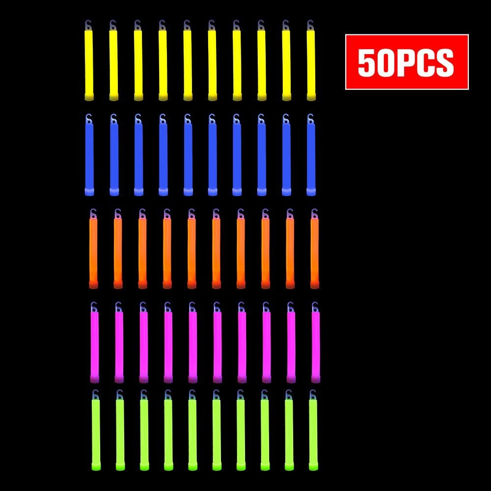 50 Pcs 6'' Premium Glow Sticks Bulk - Ultra Bright Large Glow Necklaces