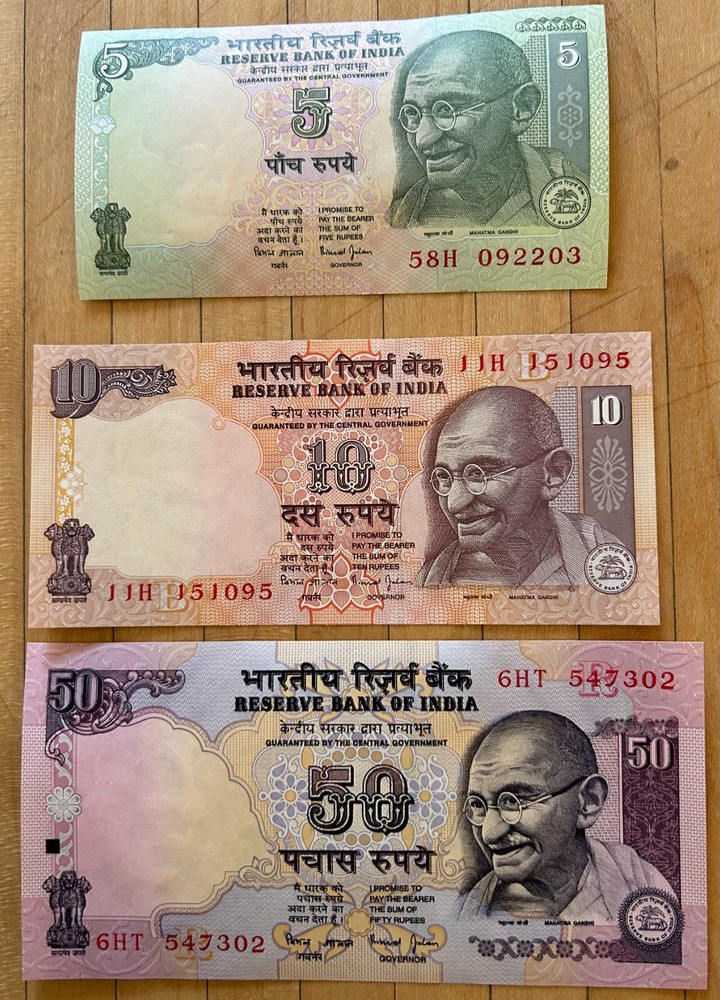 India 5, 10 & 50 Rupees  UNC