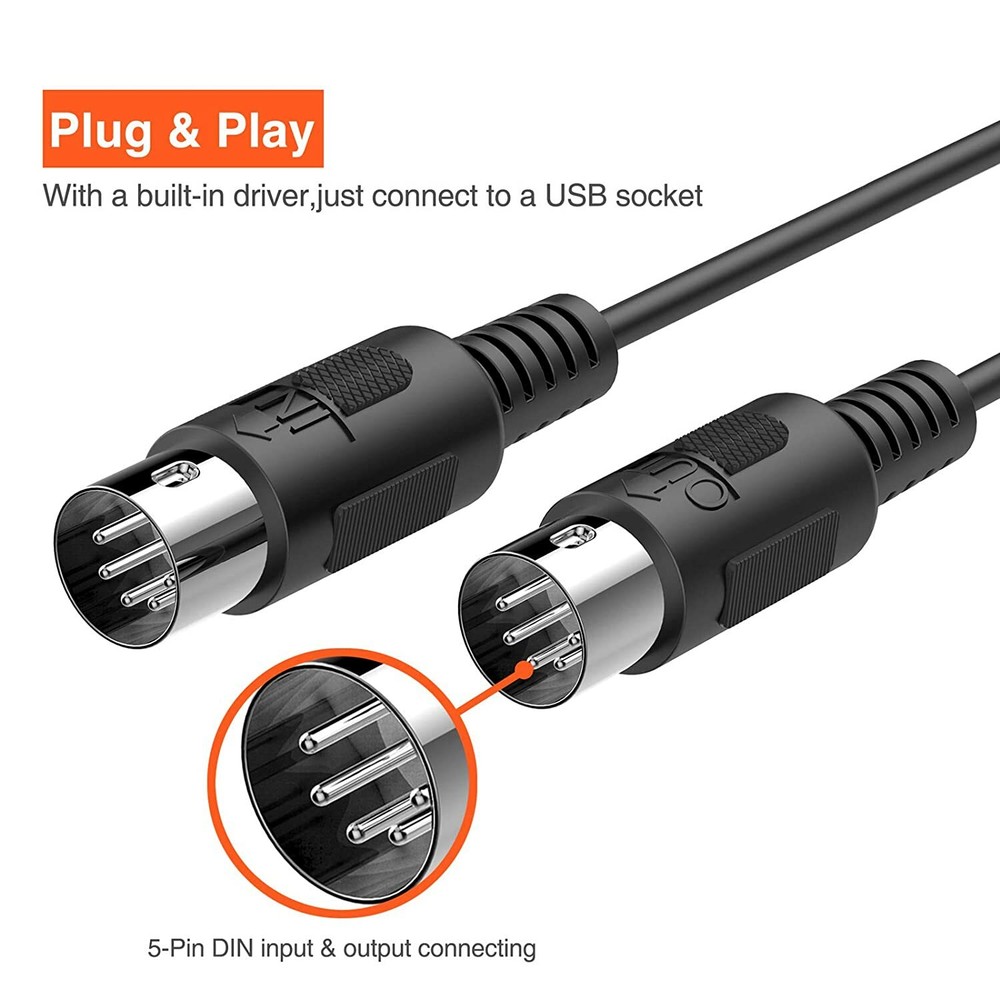 LEKATO USB MIDI Cable, MIDI to USB Cable 6.5Ft with Input & Output Connecting
