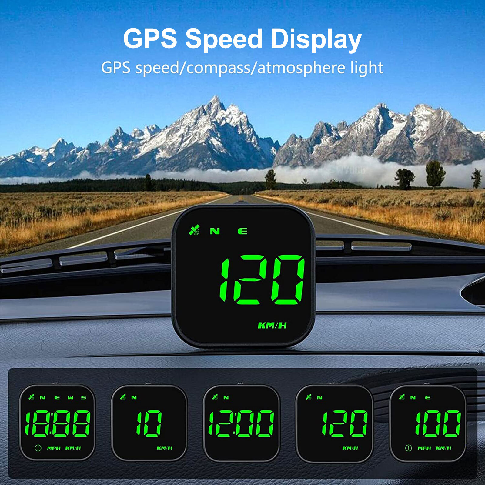 Digital GPS Speedometer Car HUD Head Up Display MPH KMH Compass Overspeed Alarm