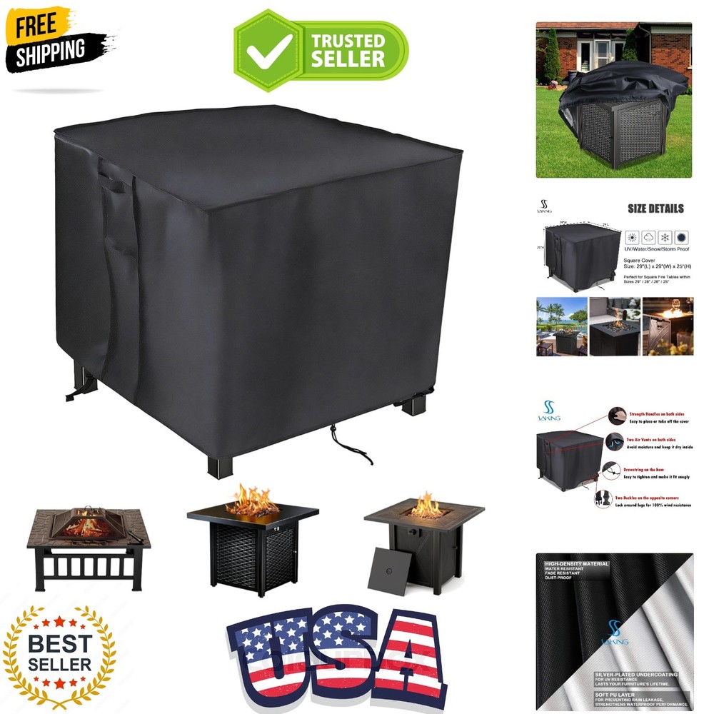 Fire Pit Cover, 28 inch Firepit Covers Square Gas Fireplace Fire Pit Table Co...
