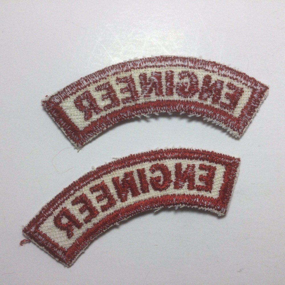 (2) ENGINEER Upper Rocker Patch - Red on White Twill NOS *RED BORDER*