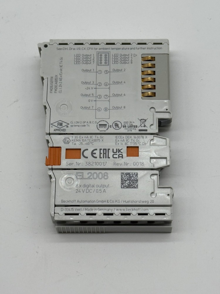 Beckhoff EL2008 EtherCAT Terminal, 8 Channel Digital Output