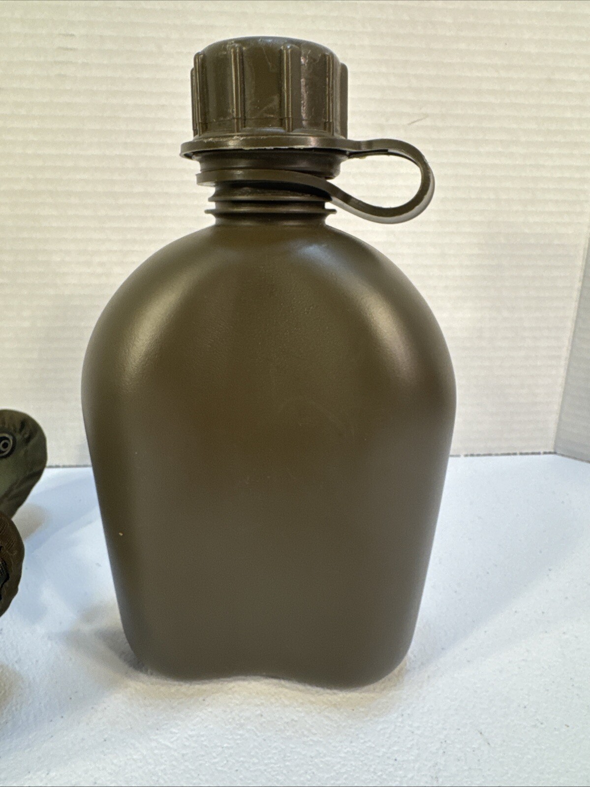 Olive Green Canteen Bottle with Camouflage Pouch Case, Used