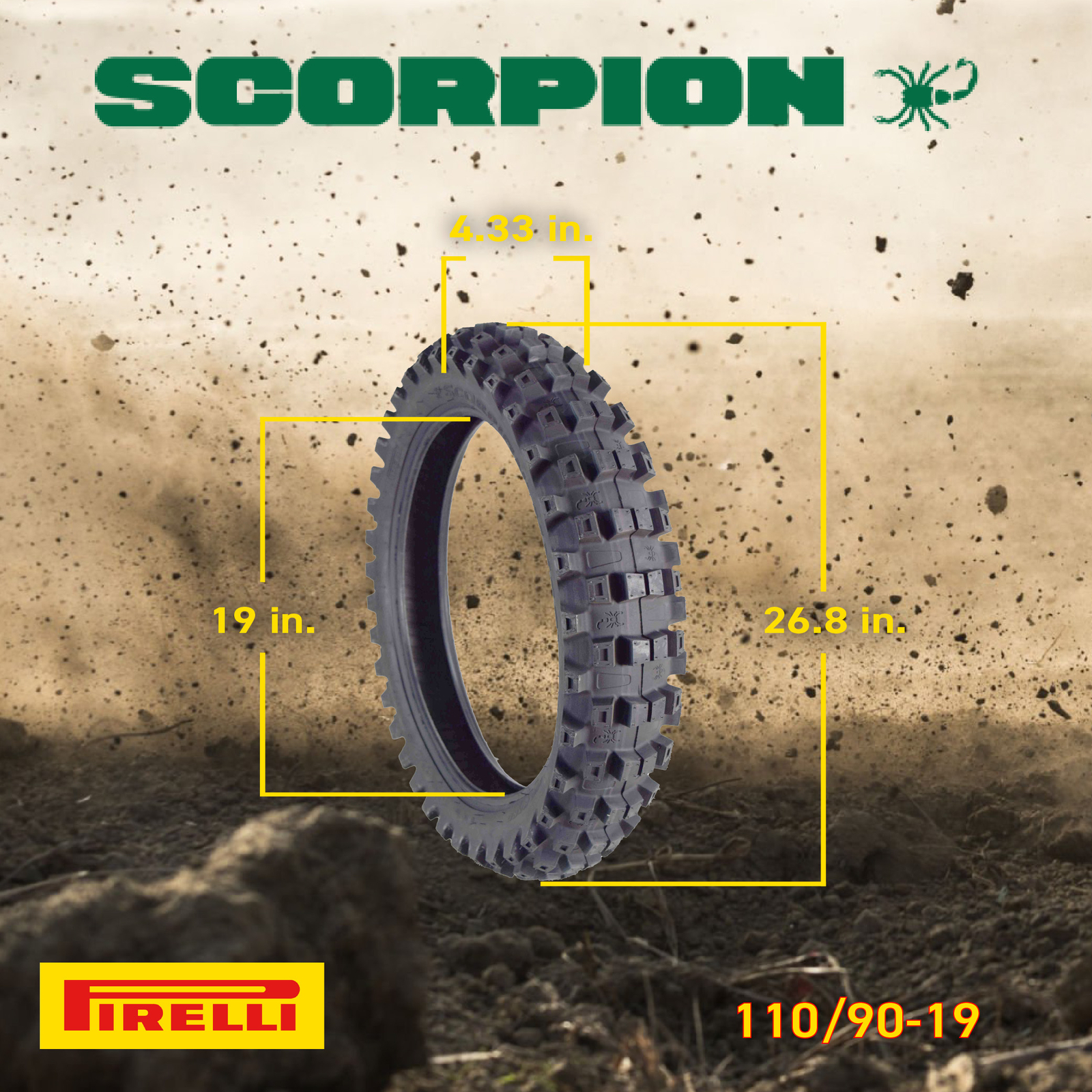 Pirelli Scorpion MX 32 Mid Hard 110/90-19 Rear Dirt Bike Tire with Keychain