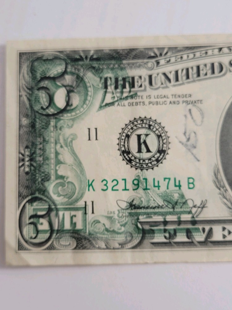 $5 Bill U.S. Note Printing Error Ink Transfer Rare
