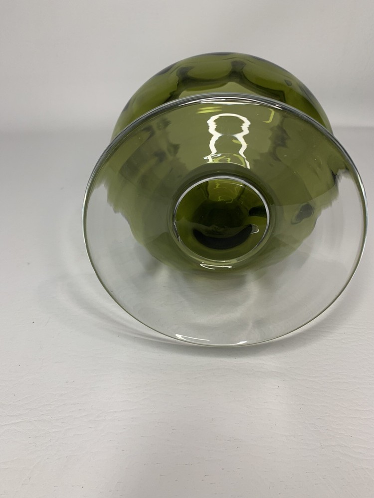 hand blown green footed 10 1/2" pitcher & applied clear handle