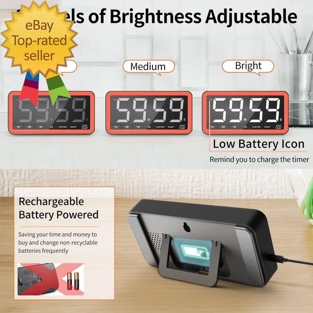 Digital Kitchen Timer with 7.8” Extra Large Display, Magnetic LED, with 3 Bright