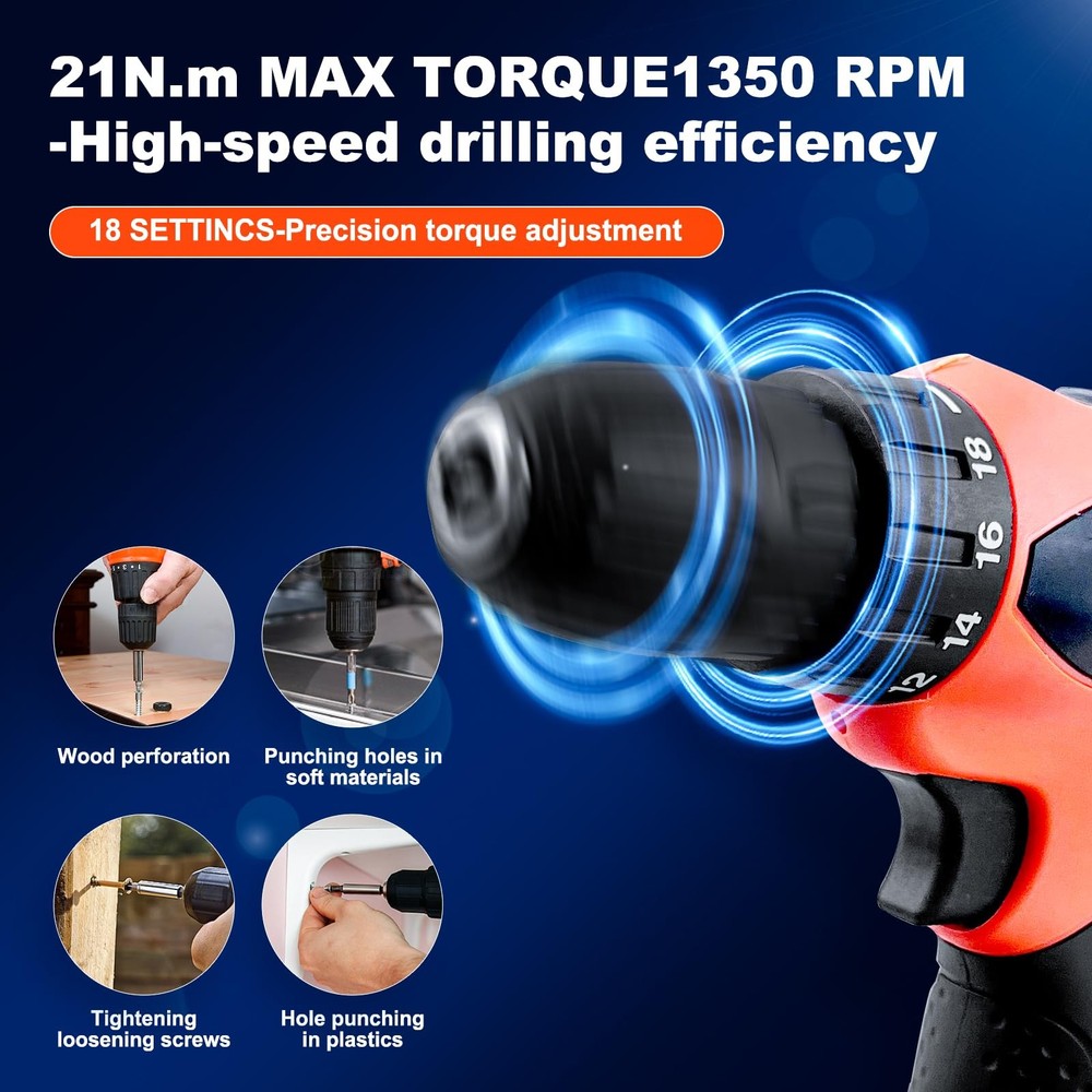33 Picce Orange Tool Kit with 12V Cordless Drill, Box Drill Driver