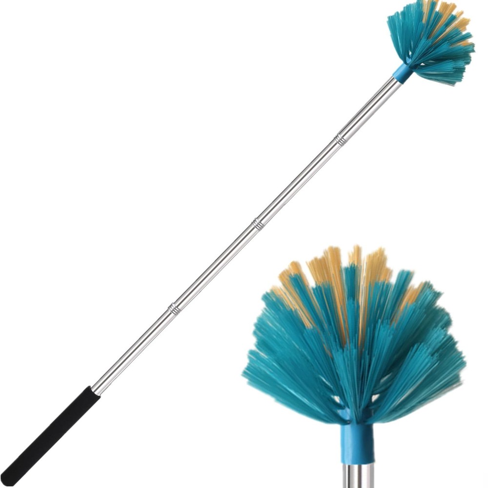 Cobweb Duster with Extension Pole，Medium Stiff Bristles Cobweb Duster Hea