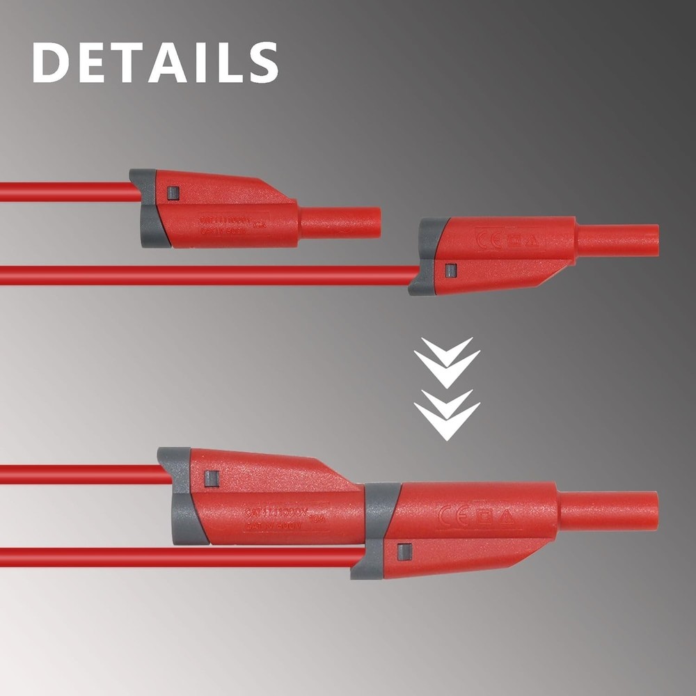 2-Pack Red & Black Stackable Banana Plug Leads for Multimeter & Circuit Testing
