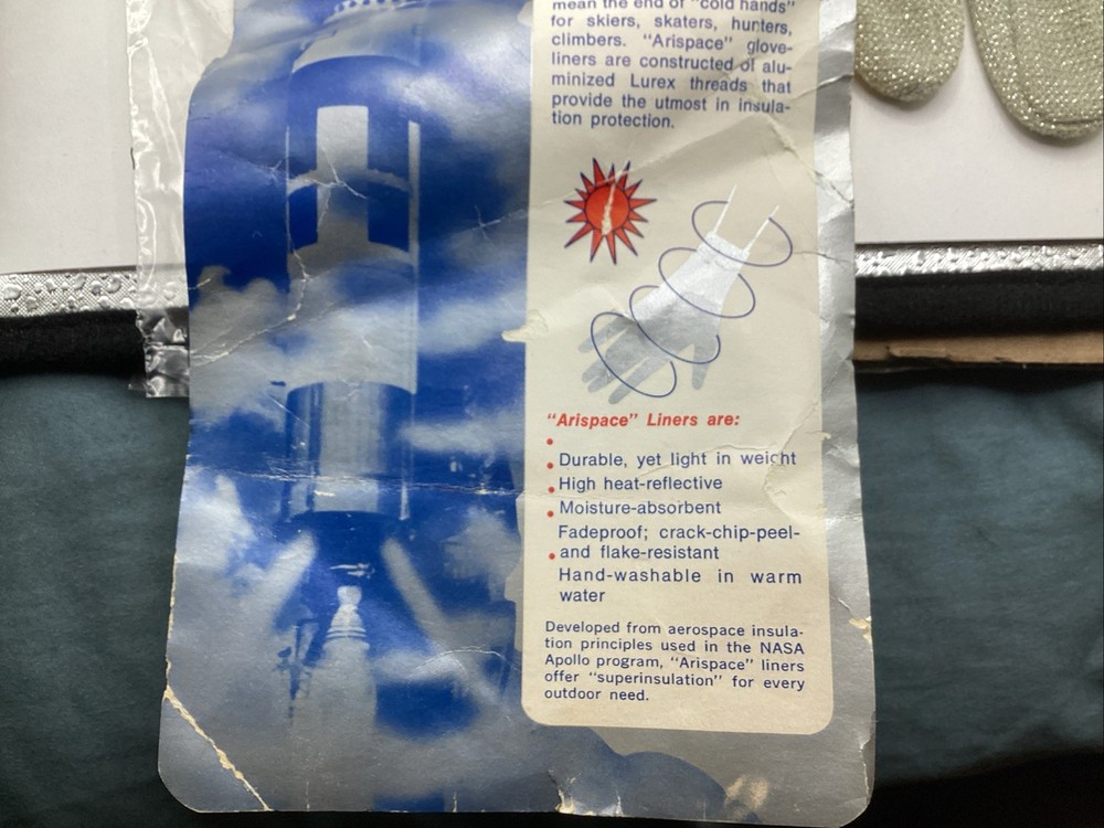 ARISPACE Space Age Glove Liners By Aris NASA APOLLO PROGRAM