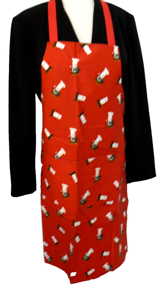 NWOT RED PRINT PATTERN KITCHEN APRON, 100%COTTON
