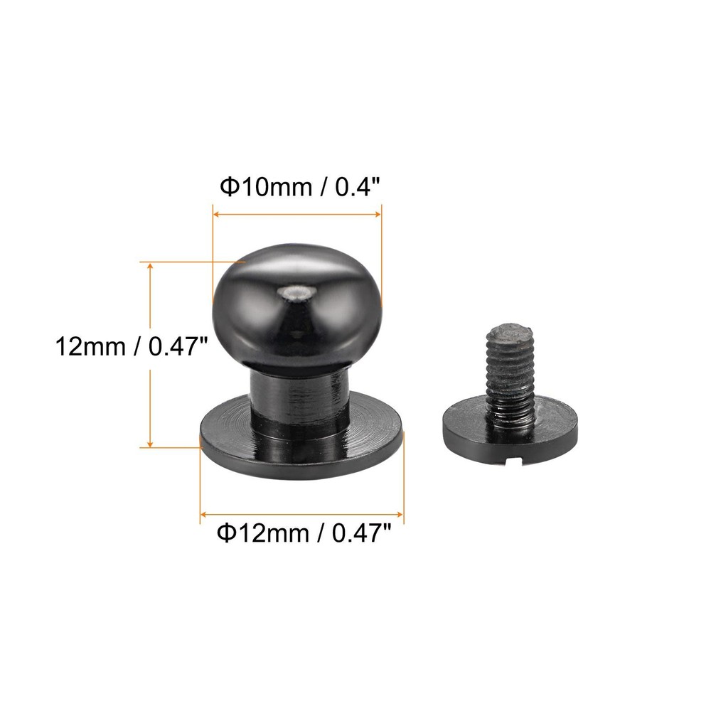 10 Set 10mm Solid Brass Round Head Lock Screw Rivets Pin Fixing, Black