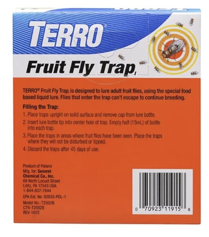 Terro T2502B 2 Pack Fruit Fly Traps with 90 day Fruit Fly Lure