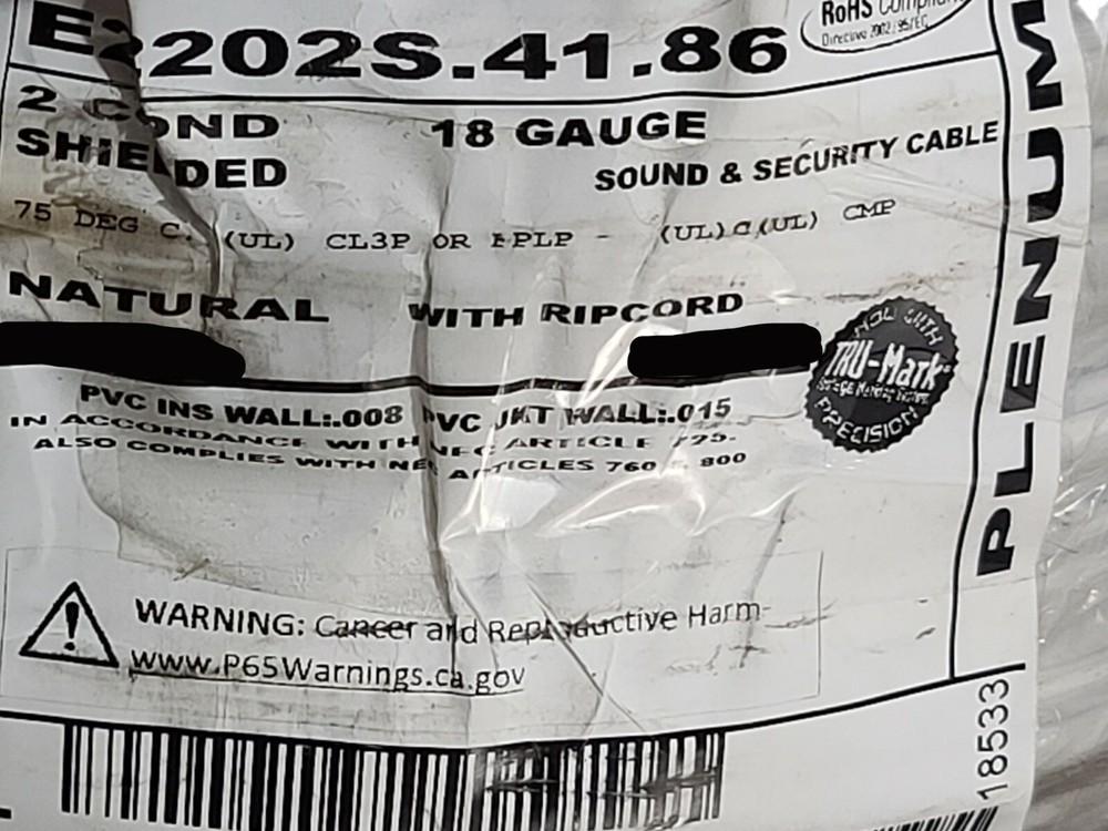 Carol E2202S 18/2C Shielded Control/Communications Cable Plenum White /50ft