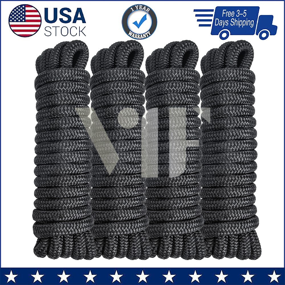 4 Pack 5/8 x 20 Dock Lines Nylon Rope for Boats Double Braided Boat Accessories