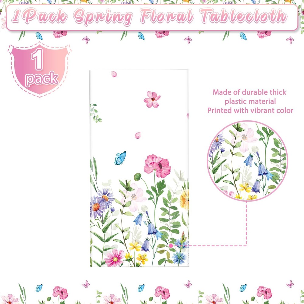 1Pcs Spring Floral Plastic 108" x 54" (Rectangular),