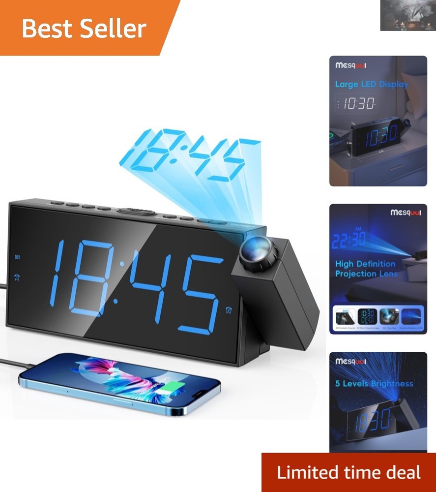 Stylish Projection Alarm Clock with Adjustable Brightness & Easy USB Charging
